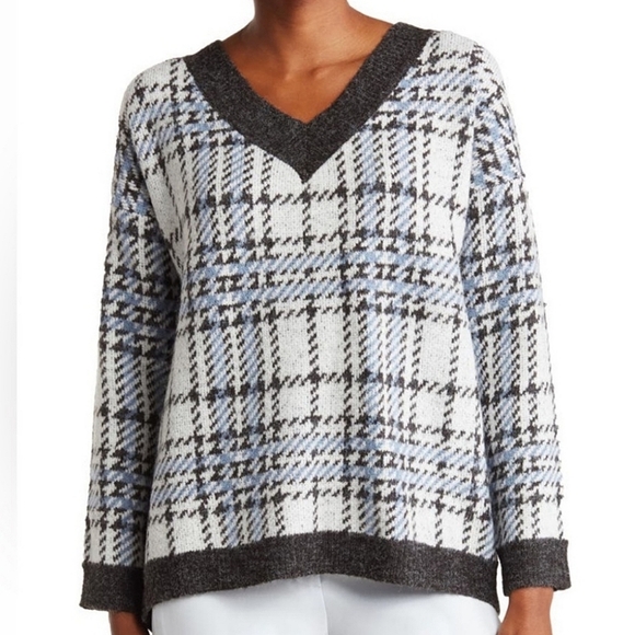 JOSEPH A. Plaid V-Neck Long Sleeve Oversized Sweater SIZE: M - Picture 2 of 9